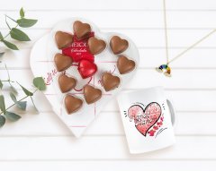 Kişiye Özel Sevgililer Günü Çift Harfli Bulut Kolye Kupa ve Kalpten Kalbe Çikolata Hediye Seti-6