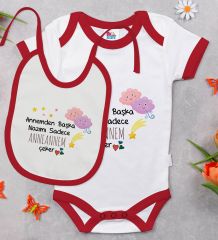 BK Kids Anneannem Tasarımlı Kırmızı Bebek Body Zıbın ve Mama Önlüğü Hediye Seti-1