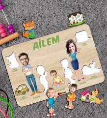BK Toys Çocuklara Özel Ailem Konseptli(5 Kişilik) Ahşap Eğitici Yapboz Puzzle-Model 9