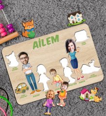 BK Toys Çocuklara Özel Ailem Konseptli(5 Kişilik) Ahşap Eğitici Yapboz Puzzle-Model 6