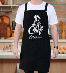 BK Gift Kişiye Özel İsimli Chef Tasarımlı Profesyonel Siyah Mutfak Önlüğü, Aşçı Önlüğü, Şef Önlüğü, Arkadaşa Hediye-8