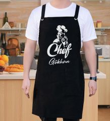 BK Gift Kişiye Özel İsimli Chef Tasarımlı Profesyonel Siyah Mutfak Önlüğü, Aşçı Önlüğü, Şef Önlüğü, Arkadaşa Hediye-8