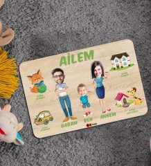 BK Toys Çocuklara Özel Ailem Konseptli(3 Kişilik) Ahşap Eğitici Yapboz Puzzle