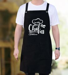 BK Gift Kişiye Özel İsimli Chef Tasarımlı Profesyonel Siyah Mutfak Önlüğü, Aşçı Önlüğü, Şef Önlüğü, Arkadaşa Hediye-5
