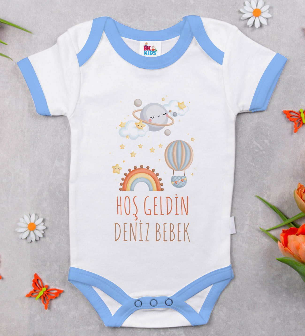 BK Kids Hoş Geldin Bebek Tasarımlı Mavi Bebek Body Zıbın-7