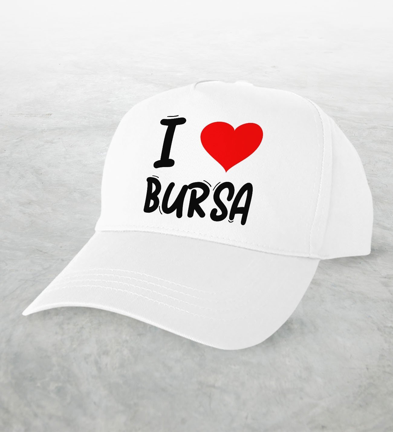 BK Gift I Love Bursa Tasarımlı Beyaz Şapka - Model 1