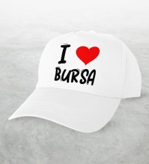 BK Gift I Love Bursa Tasarımlı Beyaz Şapka - Model 1
