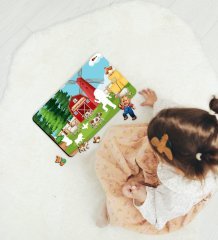 BK Toys Çocuklara Özel Çiftlik Konseptli Büyük Boy Ahşap Eğitici Yapboz Puzzle 50x30cm