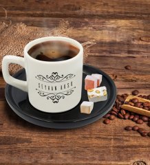 Kişiye Özel Siyah Sunum Tabaklı İsimli Türk Kahvesi Fincanı Model 9