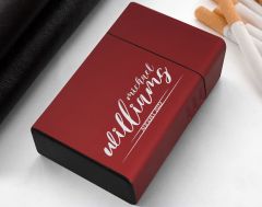 BK Gift Kişiye Özel İsimli Tarihli Kırmızı Metal Sigara Tabakası-6, Arkadaşa Hediye, Babaya Hediye, Metal Sigara Kutusu