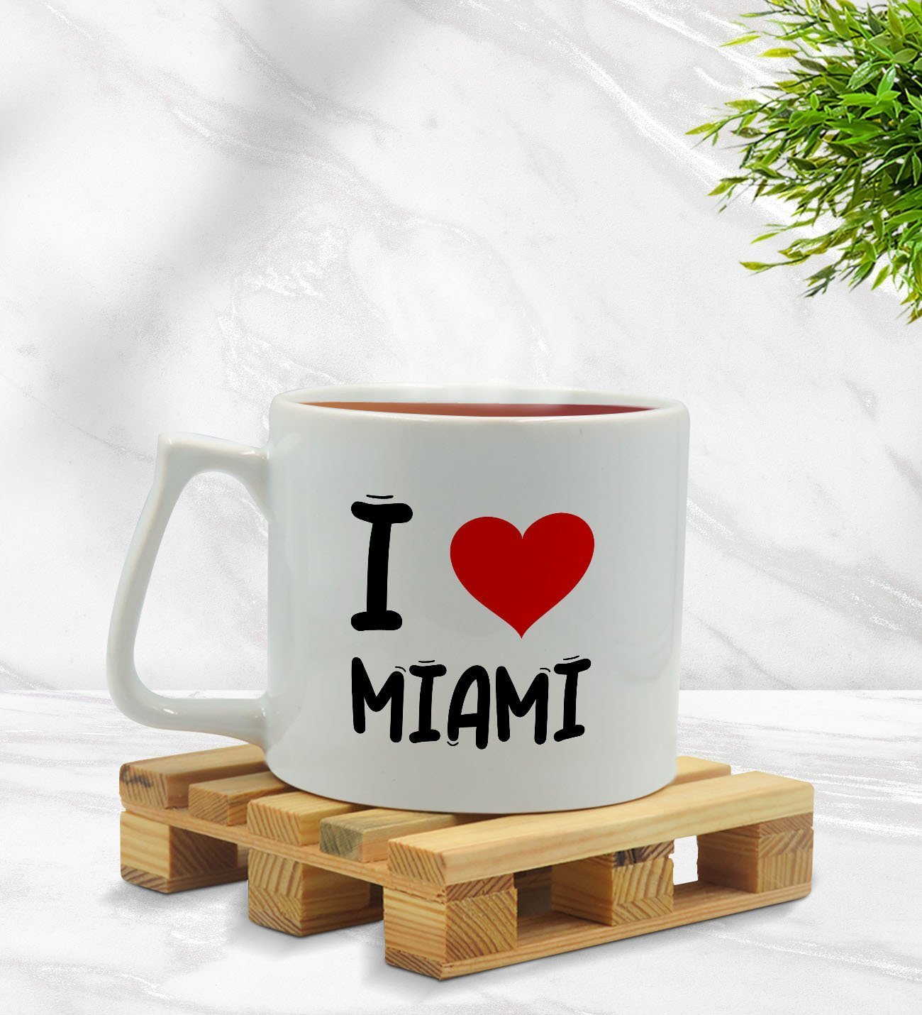 BK Gift I Love Miami Tasarımlı Middle Beyaz Kupa Bardak