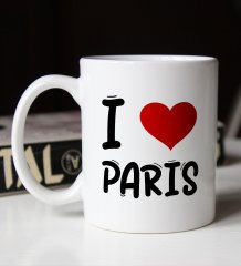 BK Gift I Love Paris Tasarımlı Beyaz Kupa Bardak
