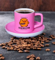 BK Gift Bebeğim Tehlikeliyim Tasarımlı Mat Pembe Renk Türk Kahvesi Fincanı-1, Renkli Türk Kahvesi Fincanı