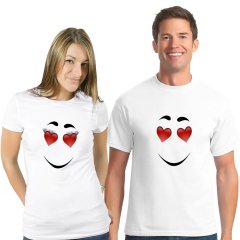 Kişiye Özel İkili Aşık Yüz Beyaz Takım Tişört