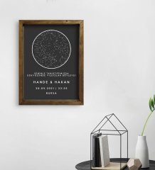BK Gift Kişiye Özel Gökyüzü Yıldız Haritası Doğal Masif Ahşap Çerçeveli Tablo 45x65cm