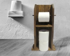 BK Home Doğal Masif Ahşap Tuvalet Kağıtlığı ve Dekoratif Retro Ahşap Tablo Seti-5