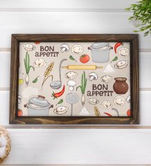 BK Gift Bon Appetit Tasarımlı Doğal Ahşap Tepsi-1