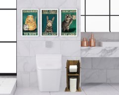 BK Home Doğal Masif Ahşap Tuvalet Kağıtlığı ve Dekoratif 3’lü Ahşap Beyaz Çerçeveli Tablo-6