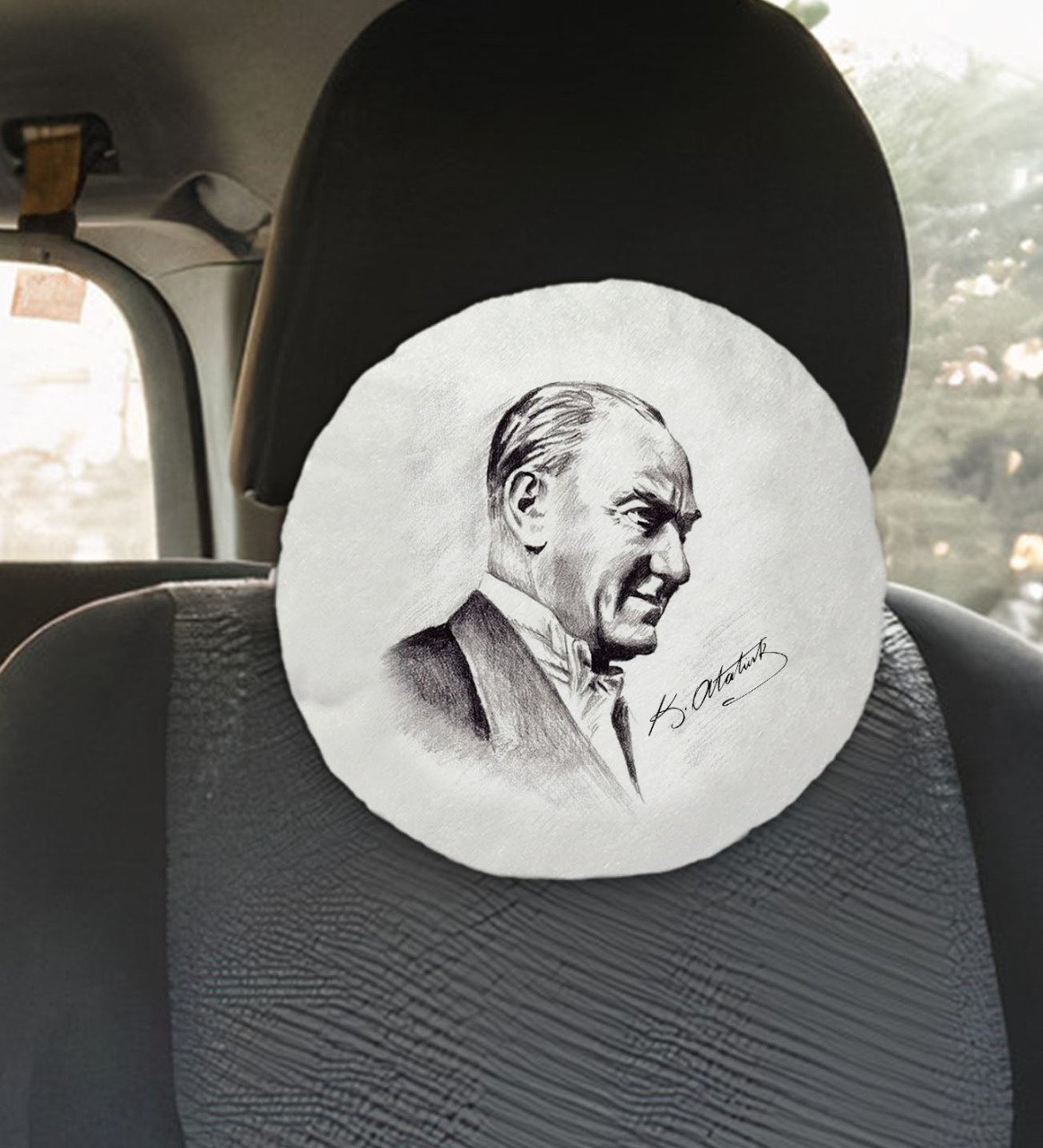 BK Gift Atatürk Temalı Yuvarlak Araç Koltuk Yastığı-10