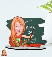 Kişiye Özel Kadın İngilizce Öğretmeni Karikatürlü Ahşap Biblo Model-1