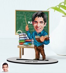 Kişiye Özel Erkek Matematik Öğretmeni Karikatürlü Ahşap Biblo Model-1