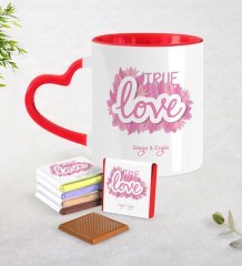 Kişiye Özel Sevgililer Günü Kırmızı Kalpli Kupa ve Çikolata Seti-45