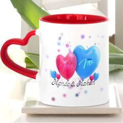 Kişiye Özel Sevgililer Günü Tasarımlı Kırmızı Kalpli Kupa Bardak - 4