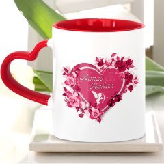 Kişiye Özel Sevgililer Günü Tasarımlı Kırmızı Kalpli Kupa Bardak - 3