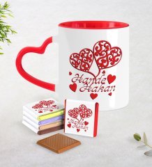 Kişiye Özel Sevgililer Günü Kırmızı Kalpli Kupa ve Çikolata Seti-12