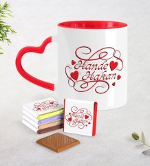 Kişiye Özel Sevgililer Günü Kırmızı Kalpli Kupa ve Çikolata Seti-5