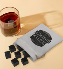 BK Gift Whiskey Tasarımlı Özel Kesesinde 12’li Doğal Granit Viski Soğutma Taşı Seti - Model 2