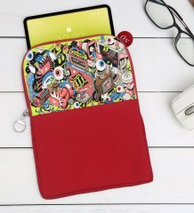 BK Gift Modern Soyut Tasarımlı Taşınabilir Koruyucu Tablet Kılıfı & Organizer Çanta - Kırmızı-8