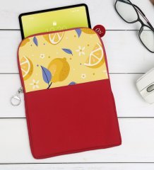 BK Gift Limon Tasarımlı Taşınabilir Koruyucu Tablet Kılıfı & Organizer Çanta - Kırmızı-1