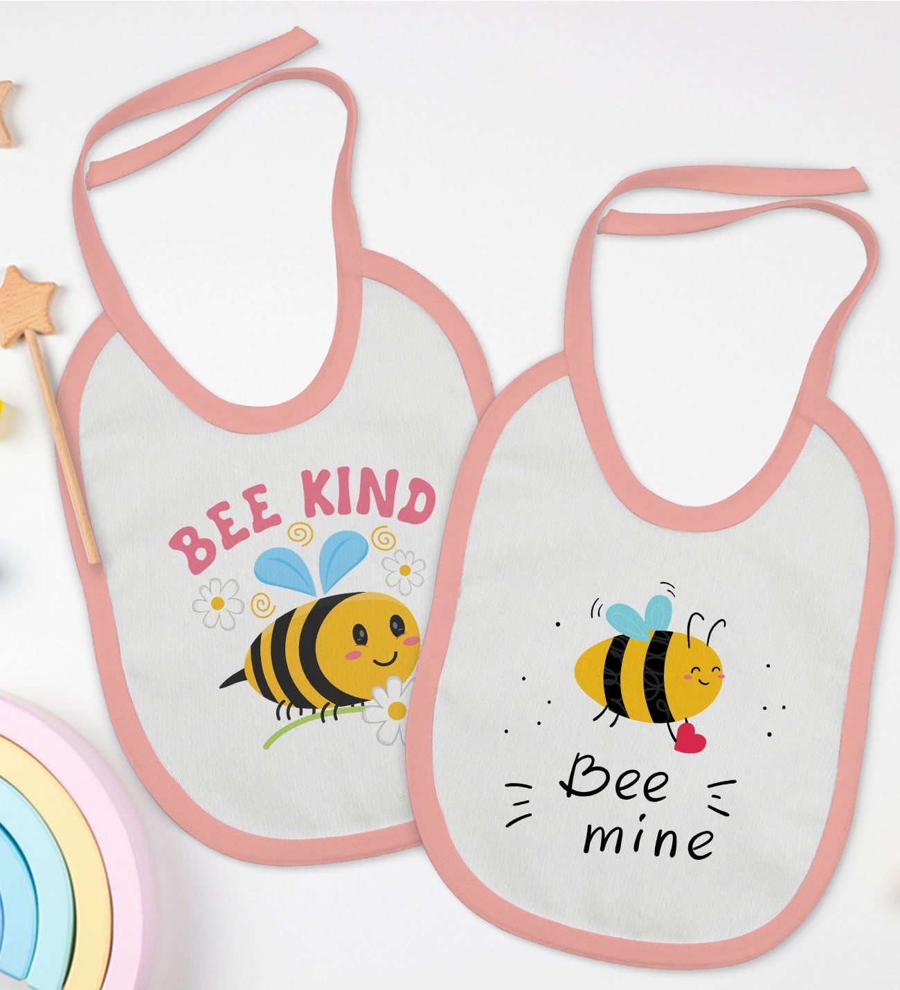 BK Kids Be Kind ve Bee Mine Tasarımlı 2’li Pembe Mama Önlüğü-1