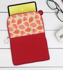 BK Gift Çilek Tasarımlı Taşınabilir Koruyucu Tablet Kılıfı & Organizer Çanta - Kırmızı-1