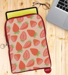 BK Gift Çilek Tasarımlı Taşınabilir Koruyucu Tablet Kılıfı & Organizer Çanta - Kırmızı-1