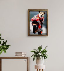 Evcil Dostlara Özel MotoGP Tasarımlı Portre Doğal Masif Ahşap Çerçeveli Tablo 30x40cm-1