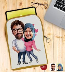 Kişiye Özel Sevgililer Karikatürlü Taşınabilir Koruyucu Tablet Kılıfı & Organizer Çanta - Sarı-58
