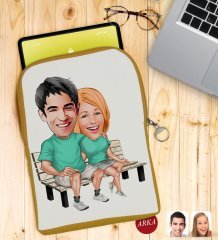 Kişiye Özel Sevgililer Karikatürlü Taşınabilir Koruyucu Tablet Kılıfı & Organizer Çanta - Sarı-55