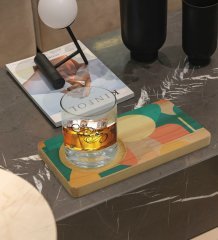 Kişiye Özel Modern Art Tasarımlı Doğal Ahşap Tabaklı Viski Bardağı Sunum Seti Model 10