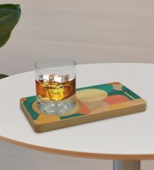 Kişiye Özel Modern Art Tasarımlı Doğal Ahşap Tabaklı Viski Bardağı Sunum Seti Model 10