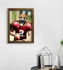 Evcil Dostlara Özel Amerikan Futbolcusu Tasarımlı Portre Doğal Masif Ahşap Çerçeveli Tablo 30x40cm-7