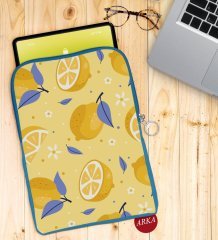BK Gift Limon Tasarımlı Taşınabilir Koruyucu Tablet Kılıfı & Organizer Çanta - Mavi-1