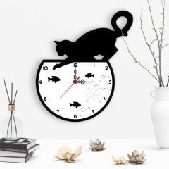 Dekoratif Kedi Tasarımlı Ahşap Duvar Saati - 2