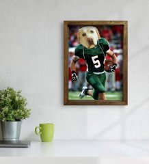 Evcil Dostlara Özel Amerikan Futbolcusu Tasarımlı Portre Doğal Masif Ahşap Çerçeveli Tablo 30x40cm-2