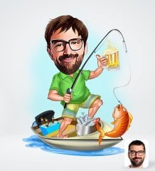 BK Gift Kişiye Özel Erkek Balıkçı Karikatürlü Sosyal Medya Dijital Profil Fotoğrafı - Model 2