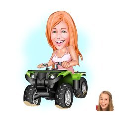 BK Gift Kişiye Özel Kadın Atv Sürücüsü Karikatürlü Sosyal Medya Dijital Profil Fotoğrafı - Model 1