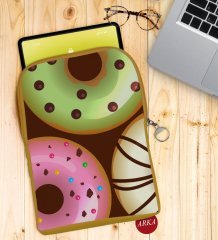 BK Gift Donut Tasarımlı Taşınabilir Koruyucu Tablet Kılıfı & Organizer Çanta - Sarı-1