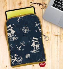 BK Gift Denizci Tasarımlı Taşınabilir Koruyucu Tablet Kılıfı & Organizer Çanta - Sarı-2