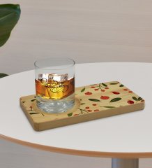 Kişiye Özel Meyve Tasarımlı Doğal Ahşap Tabaklı Viski Bardağı Sunum Seti Model 1